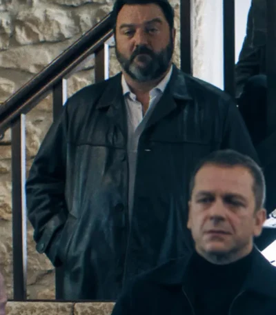 Monsieur Spade 2024 Denis Ménochet Black Leather Coat