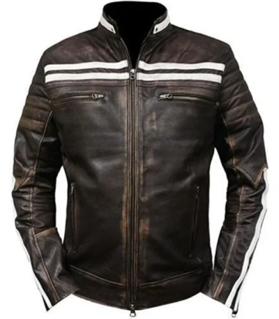 Moto Distressed Leather Jacket Vintage Biker Retro Cafe Racer M52
