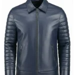 Navy Blue Storm Biker Leather Jacket