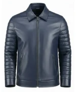 Navy Blue Storm Biker Leather Jacket