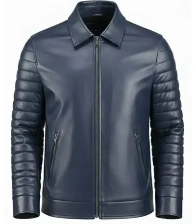 Navy Blue Storm Biker Leather Jacket