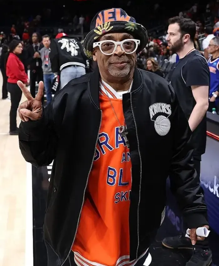 New York Knicks v Atlanta Hawks Spike Lee Black Satin Jacket New York Knicks v Atlanta Hawks Spike Lee Black Satin Jacket