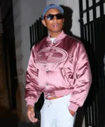 Paris 2026 Pharrell Williams Pink Satin Bomber Jacket