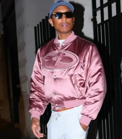 Paris 2026 Pharrell Williams Pink Satin Bomber Jacket