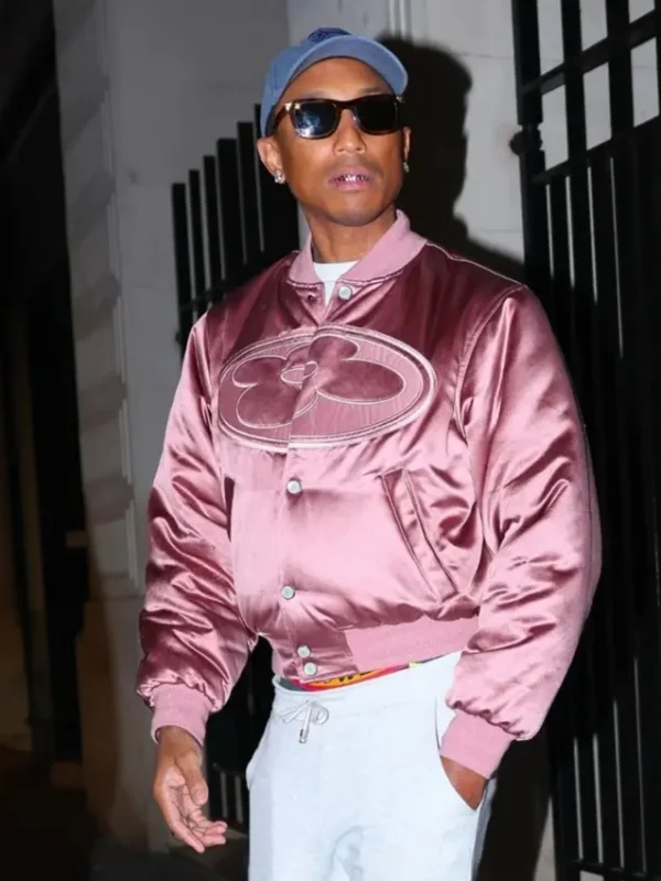 Paris 2026 Pharrell Williams Pink Satin Bomber Jacket