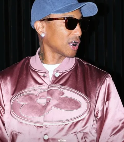 Paris 2026 Pharrell Williams Pink Satin Bomber Jacket