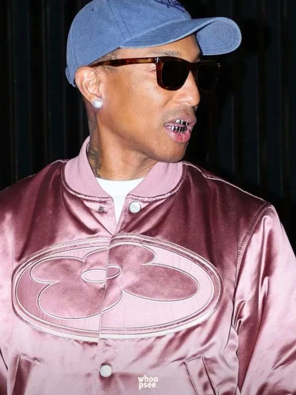 Paris 2026 Pharrell Williams Pink Satin Bomber Jacket