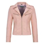 Pink Leather Biker Jacket Womens