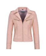 Pink Leather Biker Jacket Womens