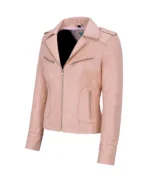Pink Leather Biker Jacket Womens