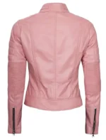 Pink Leather Motorcycle Jacket Mens Cafe Racer Striped Biker Stand Up Collar