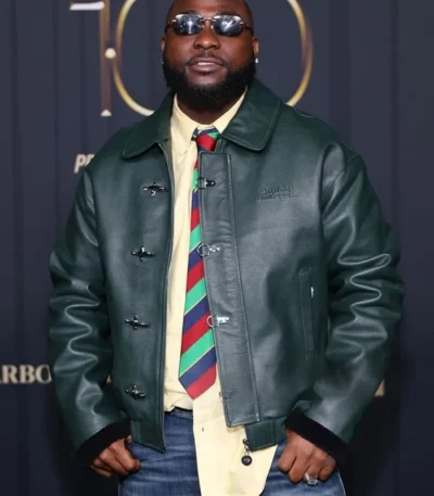 Power 100 Party Davido Green Leather Jacket