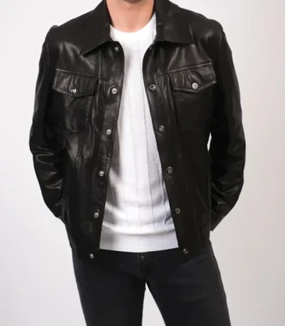 Premium Black Leather Trucker Jacket