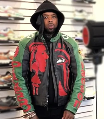 Rapper Westside Gunn Black and Green Moto Leather Jacket