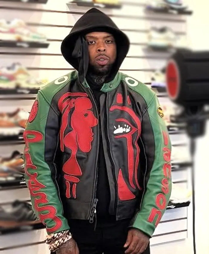 Rapper Westside Gunn Black and Green Moto Leather Jacket Rapper Westside Gunn Black and Green Moto Leather Jacket