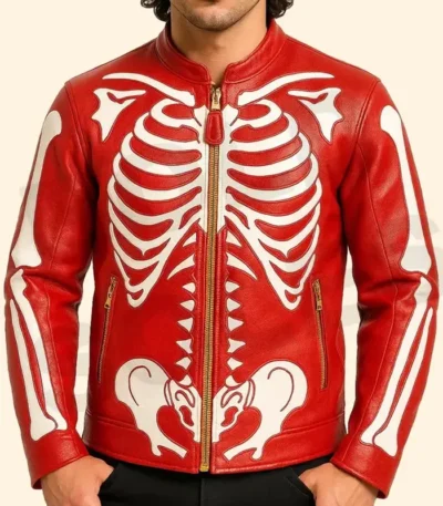 Red Skeleton Leather Cosplay Jacket