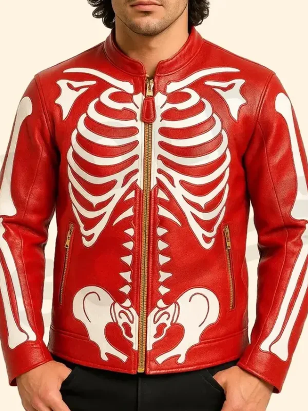 Red Skeleton Leather Cosplay Jacket