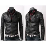 Rider Strap Pocket Slim Fit Leather Jacket Vintage Belted
