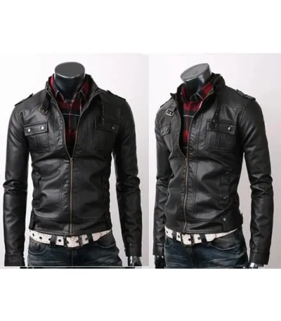 Rider Strap Pocket Slim Fit Leather Jacket Vintage Belted