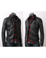 Rider Strap Pocket Slim Fit Leather Jacket Vintage Belted