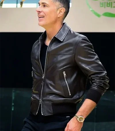 Rob Pelinka Black Leather Zip Up Jacket