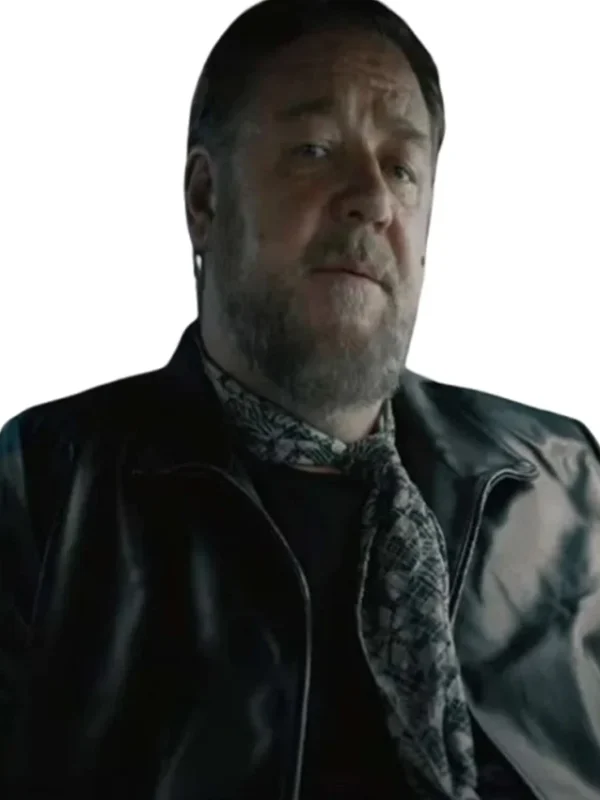 Russell Crowe Kraven the Hunter 2024 Black Leather Jacket