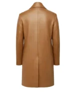Camel Double-Breasted Leather Overcoat