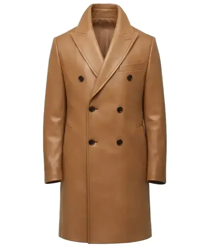 Camel Double-Breasted Leather Overcoat Camel Double-Breasted Leather Overcoat