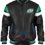 Saskatchewan Roughriders Black Leather Varsity Jacket