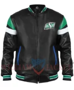 Saskatchewan Roughriders Black Leather Varsity Jacket