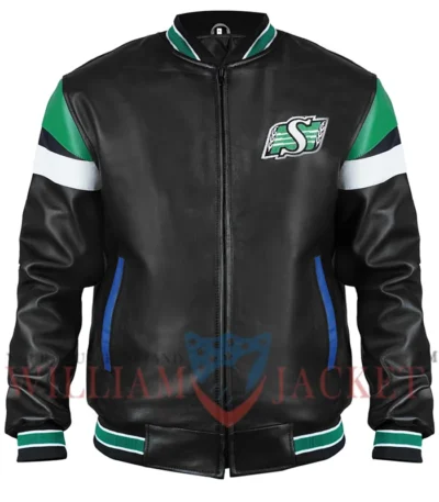 Saskatchewan Roughriders Black Leather Varsity Jacket