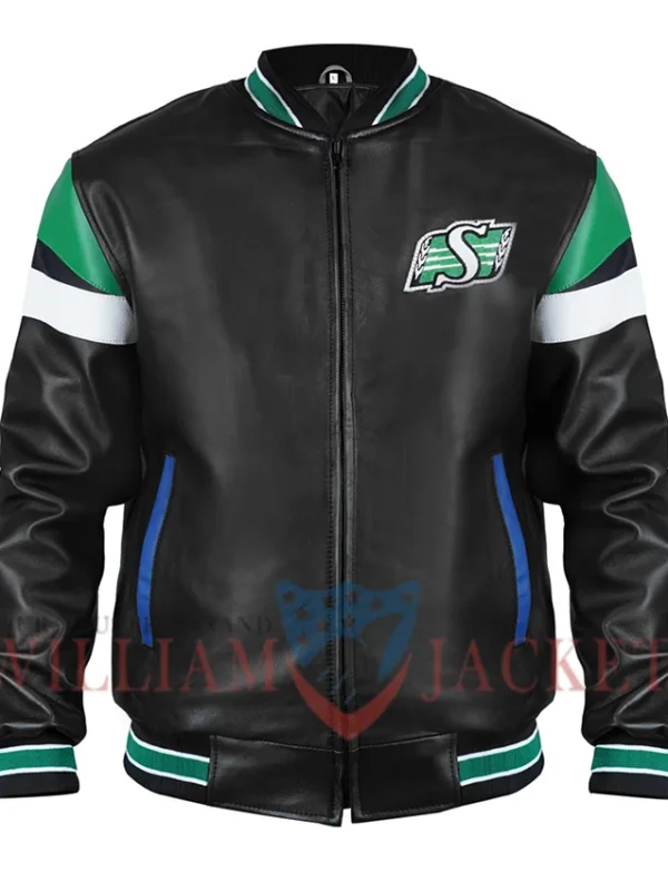 Saskatchewan Roughriders Black Leather Varsity Jacket
