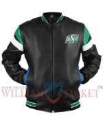 Saskatchewan Roughriders Black Leather Varsity Jacket