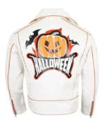 Halloween Pumpkin Asymmetrical White Leather Jacket