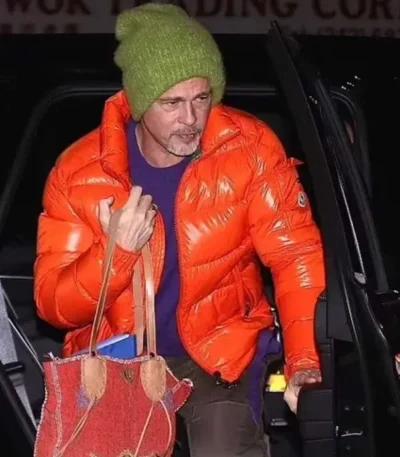 Wolfs 2024 Brad Pitt Orange Puffer Jacket