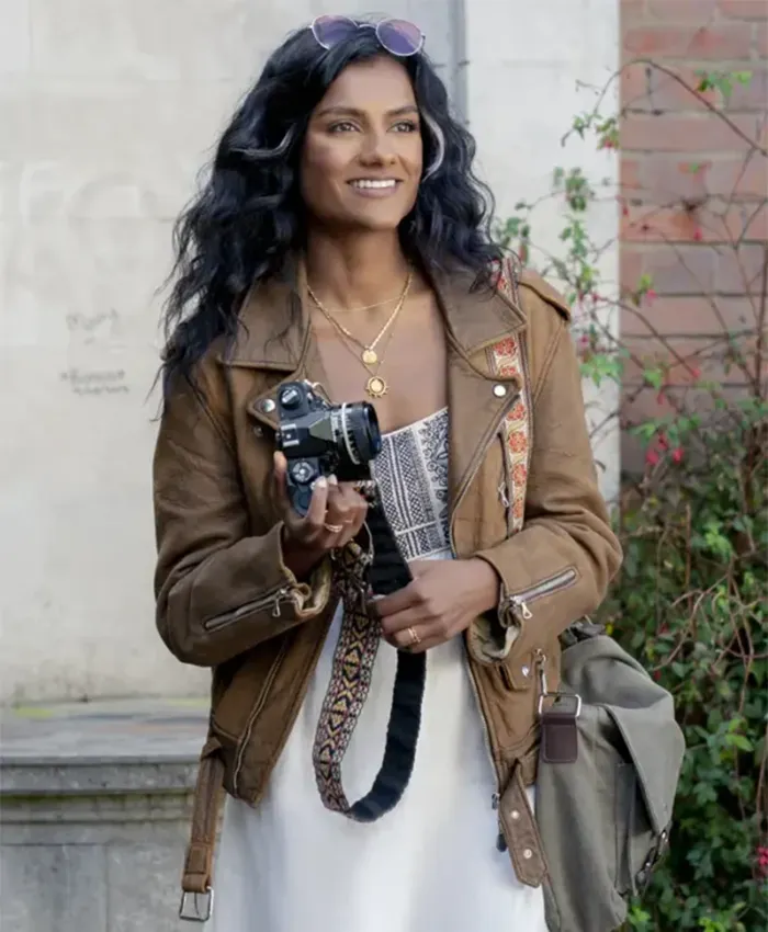 Simone Ashley Picture This Brown Leather Jacket Simone Ashley Picture This Brown Leather Jacket