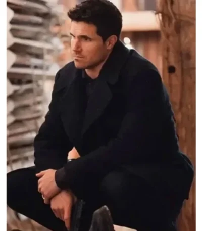 Simulant 2023 Robbie Amell Black Coat