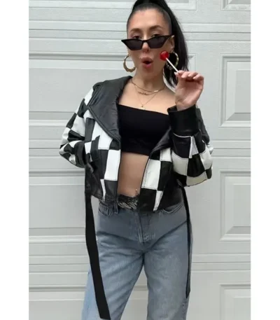 Sinners Hailee Steinfeld Black and White Checkered Jacket