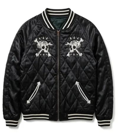 Skull and Crossbone Quilted Black Jacket