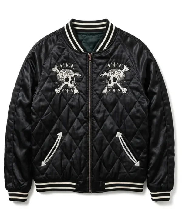 Skull and Crossbone Quilted Black Jacket