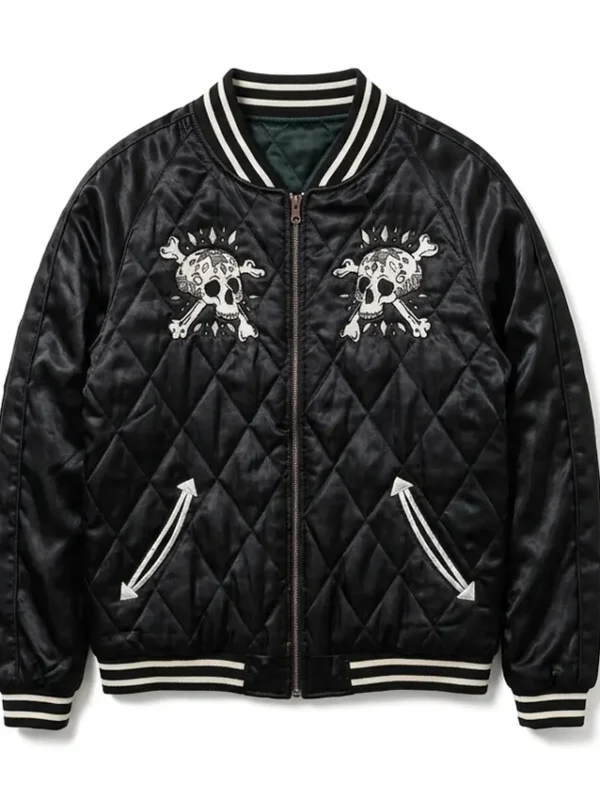 Skull and Crossbone Quilted Black Jacket