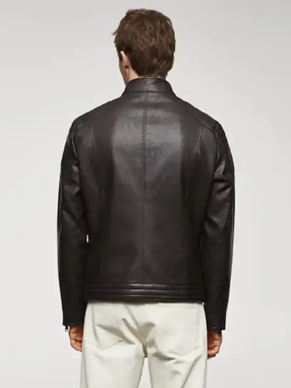 Slim Fit Leather Jacket Black