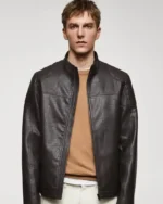 Slim Fit Leather Jacket Black