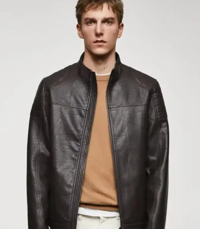 Slim Fit Leather Jacket Black