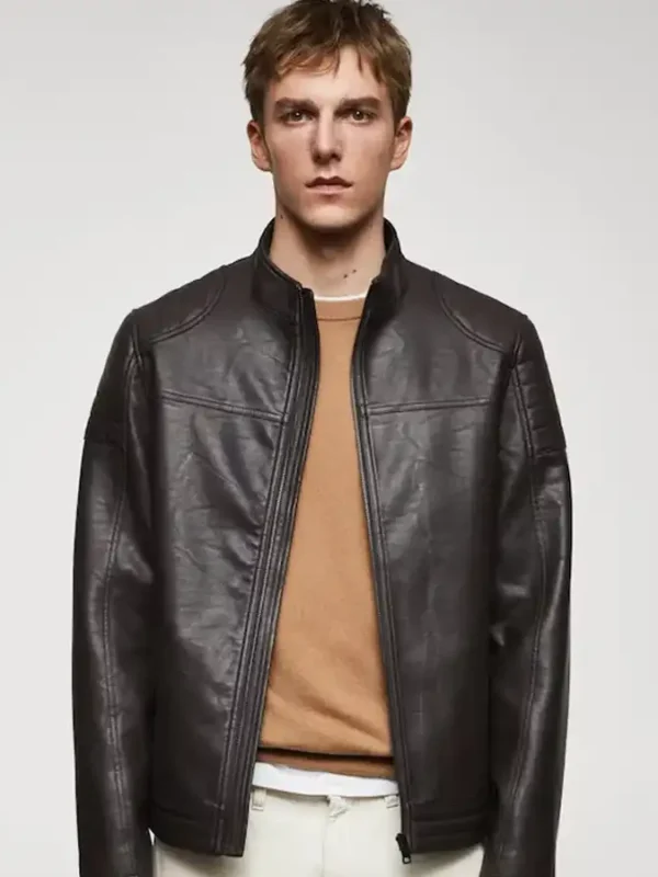 Slim Fit Leather Jacket Black