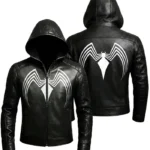 Spider Black Leather Hooded Jacket