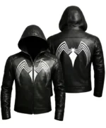 Spider Black Leather Hooded Jacket