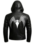 Spider Black Leather Hooded Jacket