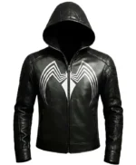 Spider Black Leather Hooded Jacket