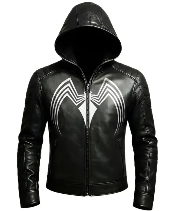 Spider Black Leather Hooded Jacket
